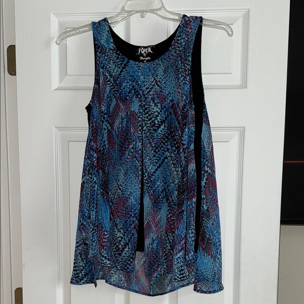 Blue Asymmetrical Pleated Sleeveless Blouse